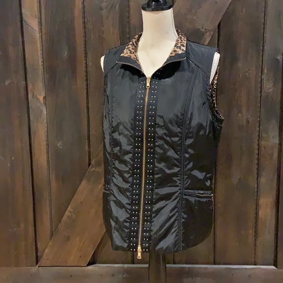 SPANNER Jackets & Blazers - Spanner black with leopard print inside liner vest